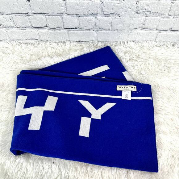 #GIVENCHY Off Center Logo Scarf Blue NEW - Picture 3 of 3
